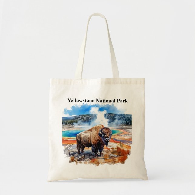 Yellowstone Nationalpark Wasserfarbe Tragetasche (Vorne)