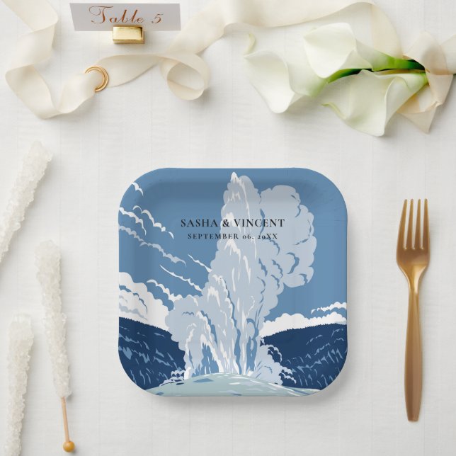 Yellowstone Nationalpark Wedding Retro Pappteller (Hochzeit)