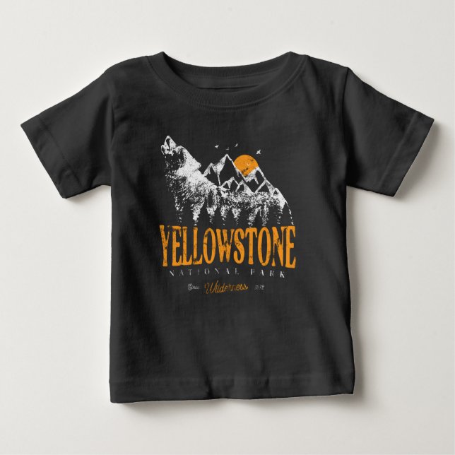 Yellowstone Nationalpark Wolf Berge Vintag Baby T-shirt (Vorderseite)