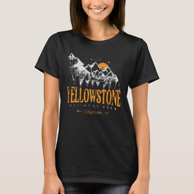 Yellowstone Nationalpark Wolf Berge Vintag T-Shirt (Vorderseite)