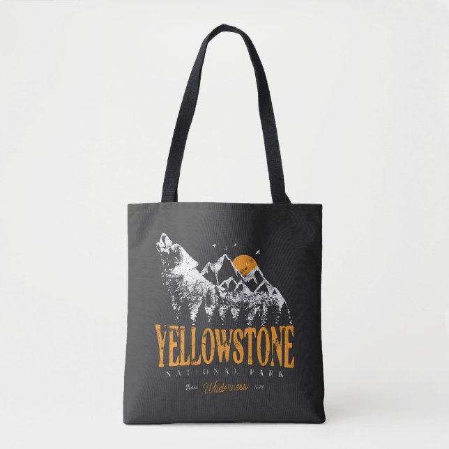 Yellowstone Nationalpark Wolf Berge Vintag Tasche (Vorderseite)