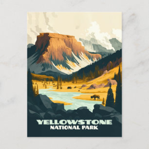 Yellowstone Nationalpark Wyoming Berge Retro Postkarte