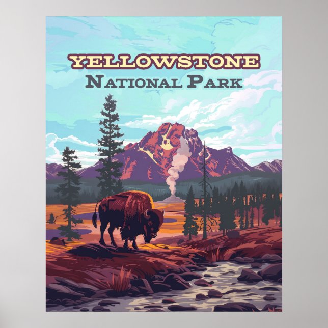 Yellowstone Nationalpark Wyoming Bison Geyser Poster (Vorne)