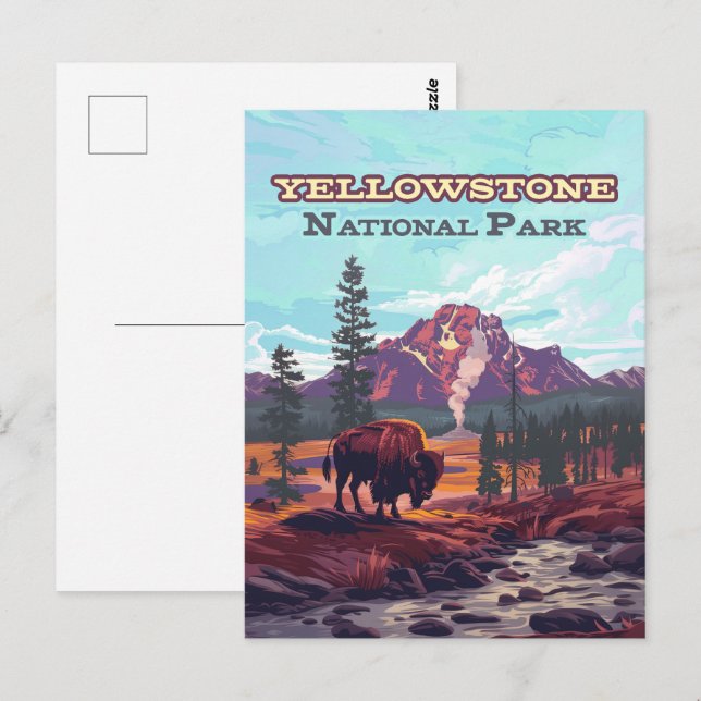 Yellowstone Nationalpark Wyoming Bison Geyser Postkarte (Vorne/Hinten)