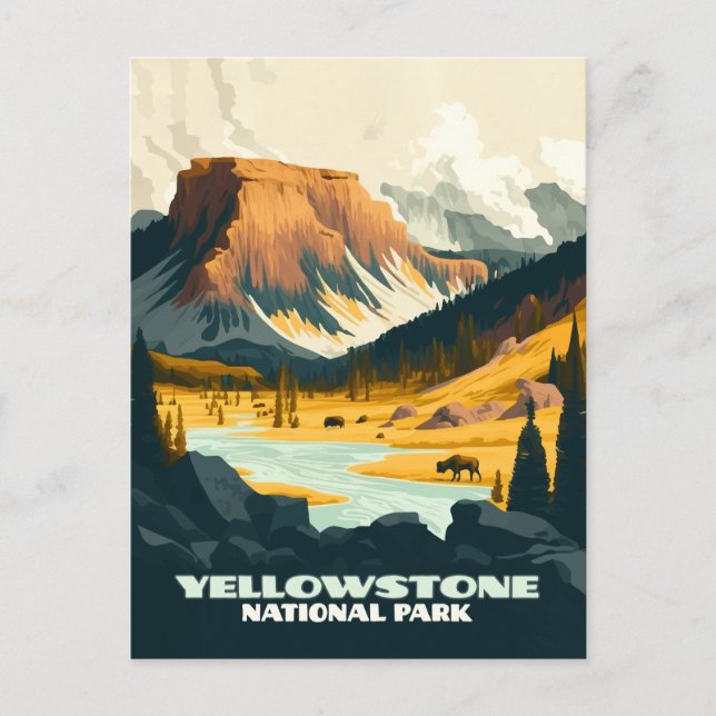 Yellowstone Nationalpark Wyoming Mountains Retro Postkarte (Vorderseite)