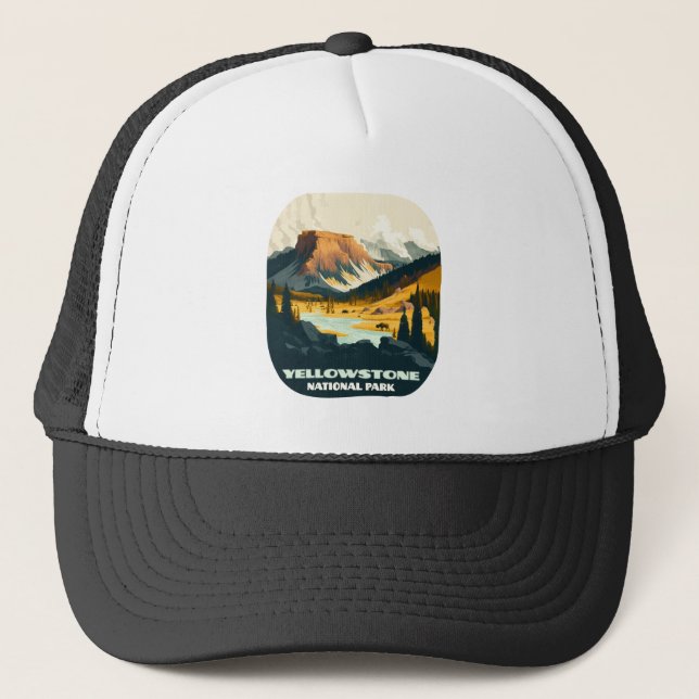 Yellowstone Nationalpark Wyoming Mountains Retro Truckerkappe (Vorderseite)