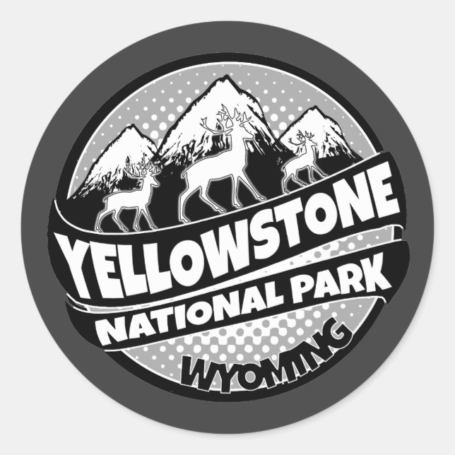 Yellowstone Nationalpark Wyomoming schwarzer Aufkl Runder Aufkleber (Vorderseite)