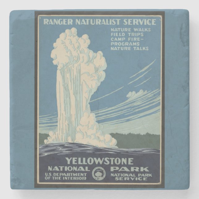 Yellowstone Old Faithity Park Vintage Poster Steinuntersetzer (Vorderseite)