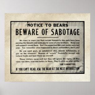 Yellowstone Park Hinweis Humorvoller Bär 1959 Poster