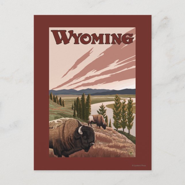 Yellowstone River Bison Vintage Travel Poster Postkarte (Vorderseite)