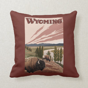 Yellowstone River Bison-Vintages Reise-Plakat Kissen