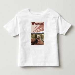 Yellowstone River Bison-Vintages Reise-Plakat Kleinkind T-shirt