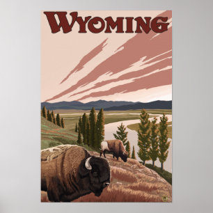 Yellowstone River Bison-Vintages Reise-Plakat Poster