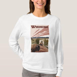 Yellowstone River Bison-Vintages Reise-Plakat T-Shirt