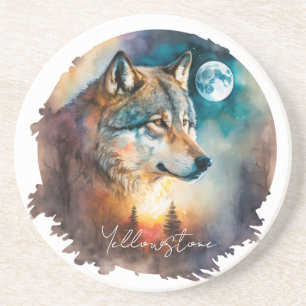 Yellowstone Sandstein-Untersetzer Wolf Getränkeuntersetzer