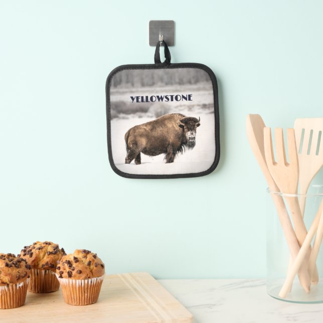 Yellowstone Snowy Bison Souvenir Geschenk Topflappen (Insitu (Hängend))