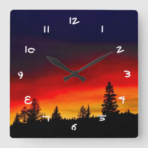 Yellowstone-Sonnenuntergang Quadratische Wanduhr