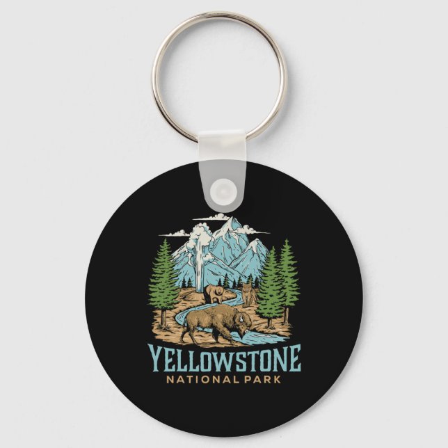 Yellowstone US Nationalpark Wolf Bison Bear Vinta Schlüsselanhänger (Vorderseite)
