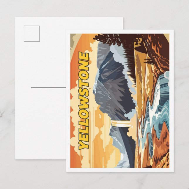 Yellowstone Vintag Art Travel Illustration Postkarte (Vorne/Hinten)