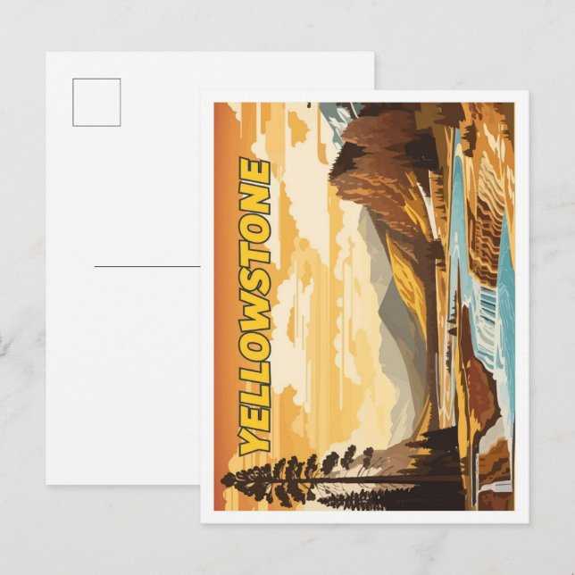 Yellowstone Vintag Art Travel Illustration Postkarte (Vorne/Hinten)