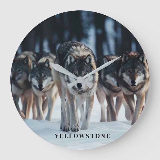 Yellowstone Wolves Große Wanduhr (Vorderseite)