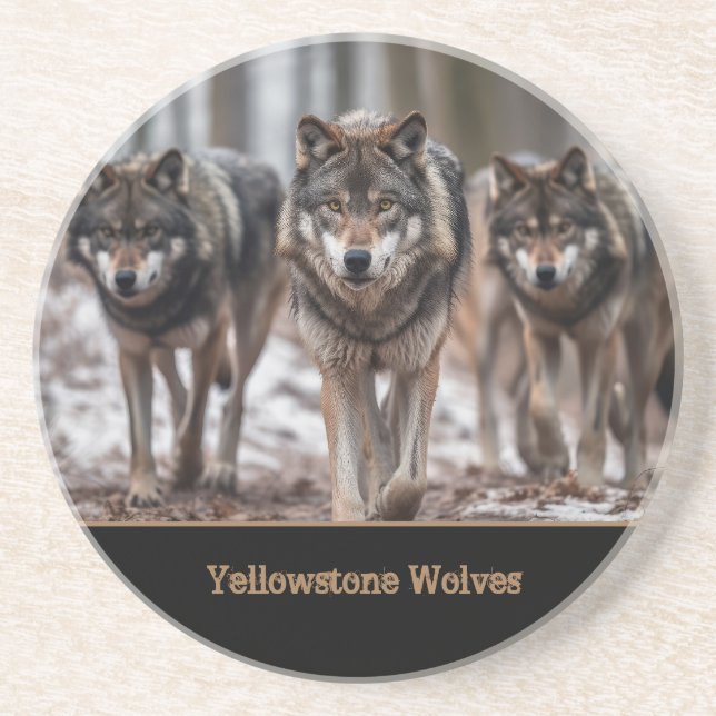 Yellowstone Wolves Sandstone Untersetzer (Vorne)