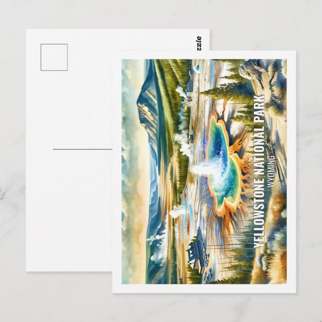 Yellowstone Wyoming USA Famous Place Wassercolor Postkarte (Vorne/Hinten)