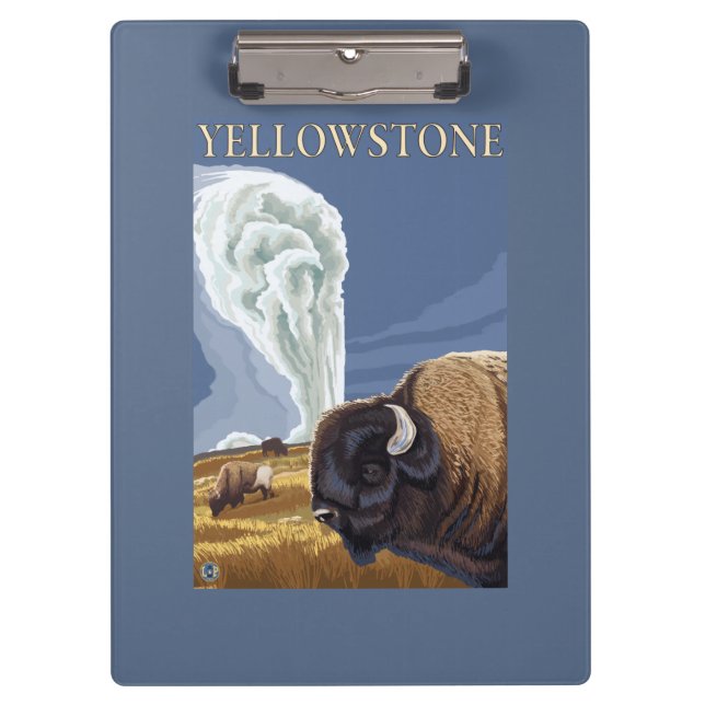 YellowstoneBison mit altem zuverlässigem Klemmbrett (Vorderseite)