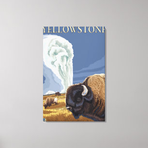 YellowstoneBison mit altem zuverlässigem Leinwanddruck