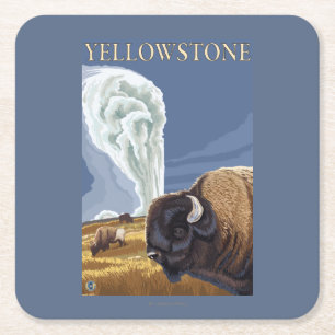 YellowstoneBison mit altem zuverlässigem Rechteckiger Pappuntersetzer
