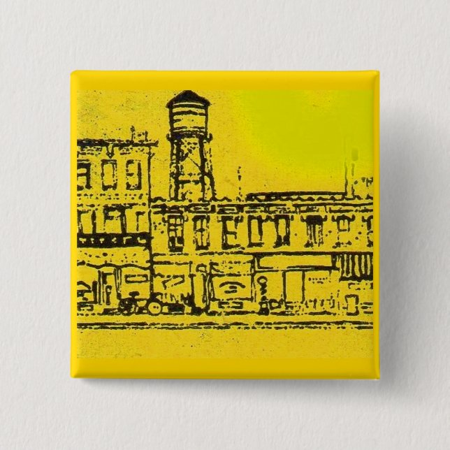 Yellowville-Häuser und -Zuhause und Wasserturm Button (Vorderseite)