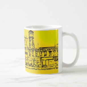 Yellowville-Häuser und -Zuhause und Wasserturm Kaffeetasse