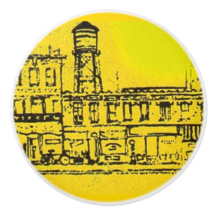 Yellowville-Häuser und -Zuhause und Wasserturm Keramikknauf