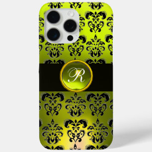 YELOW BLACK DAMASK GEM STONE MONOGRAMM Case-Mate iPhone HÜLLE