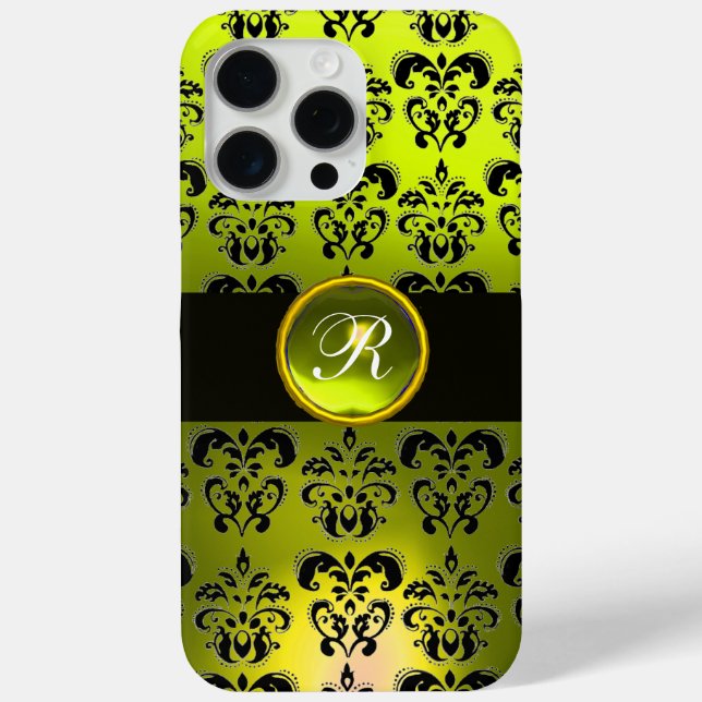 YELOW BLACK DAMASK GEM STONE MONOGRAMM Case-Mate iPhone HÜLLE (Rückseite)