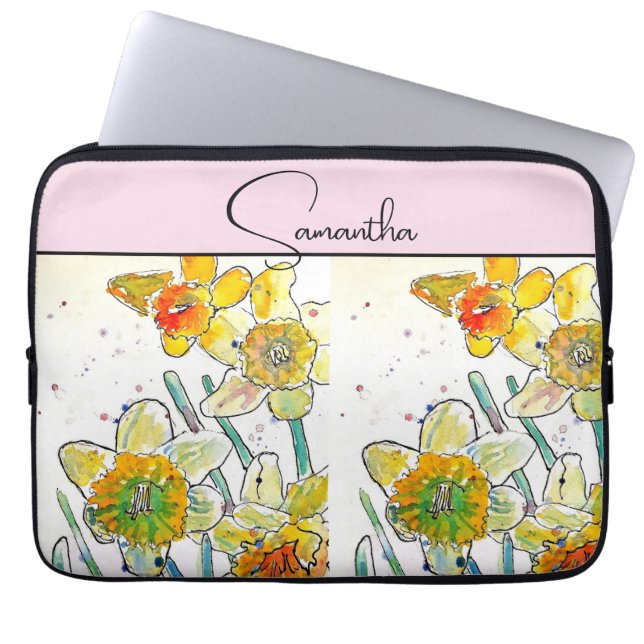 Yelow Daffodil Aquarellfarben Dofodien Blumenkohl- Laptopschutzhülle (Vorderseite)