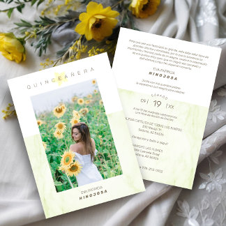 Yelow Marble Effect Romantic Photo Quinceañerank Einladung