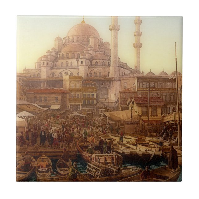 Yeni Cami Moschee und Eminö nü Bazar - ISTANBUL  Fliese (Vorderseite)