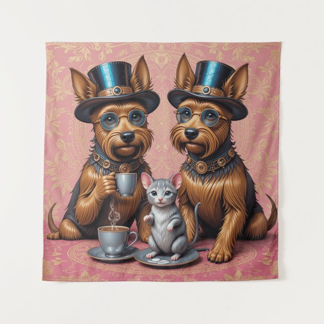 Yerkish Terriers Tea Time Wandteppich (Vorderseite)