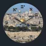 Yerushalayim - Hebrew Script Lettering Große Wanduhr<br><div class="desc">"Jewish Expressions, " offers a shopping experience as you will not find anywhere else. Welcome to our store. Tell your friends about us and send them our link:  http://www.zazzle.com/YehudisL?rf=238549869542096443*</div>