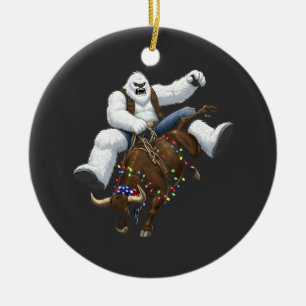 Yeti Bull Rider Santa Western Rodeo Weihnachten Keramik Ornament