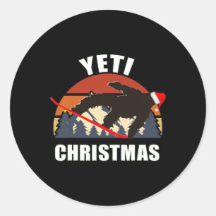 Yeti Christmas - Bigfoot Snowboarden Rot tragen Runder Aufkleber