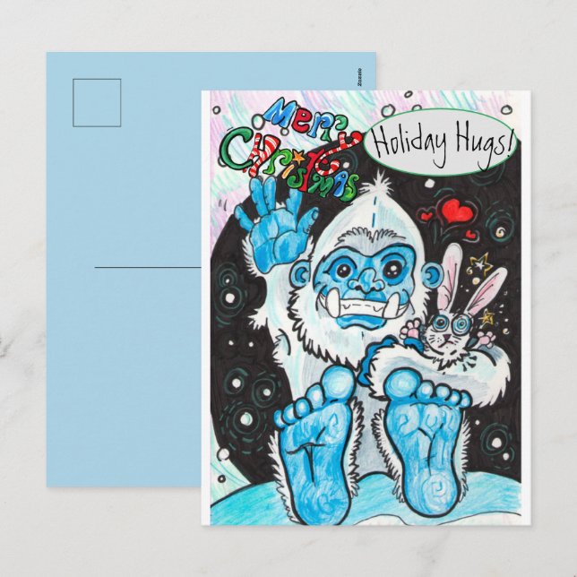 Yeti Holiday Hugs Feiertagspostkarte (Vorne/Hinten)