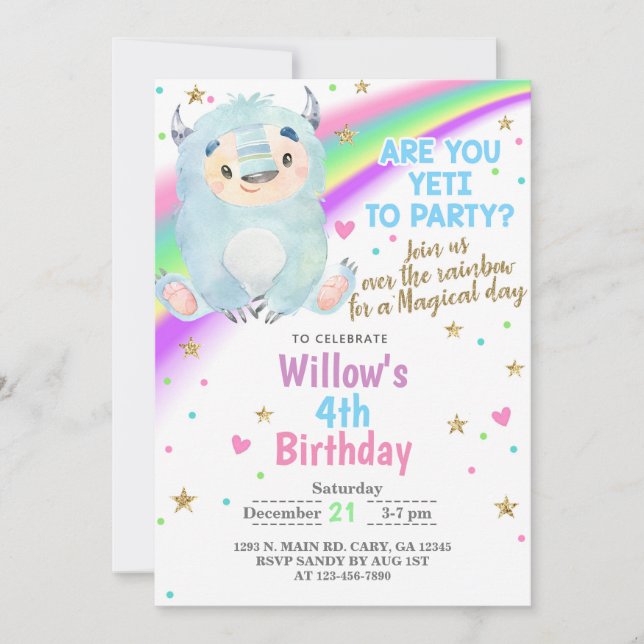Yeti invitation d'anniversaire fille d'hiver, invi (Devant)
