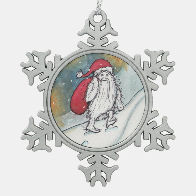 Yeti Sankt Schneeflocken Zinn-Ornament (Vorderseite)