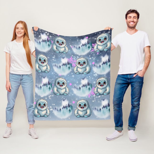 Yeti Sitting Kawaii Snowflakes Muster Fleecedecke (Beispiel)