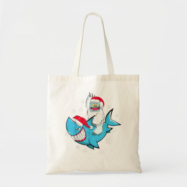 Yeti To Party Shark Santa Hat Christmas Pajama Xma Tragetasche (Vorne)