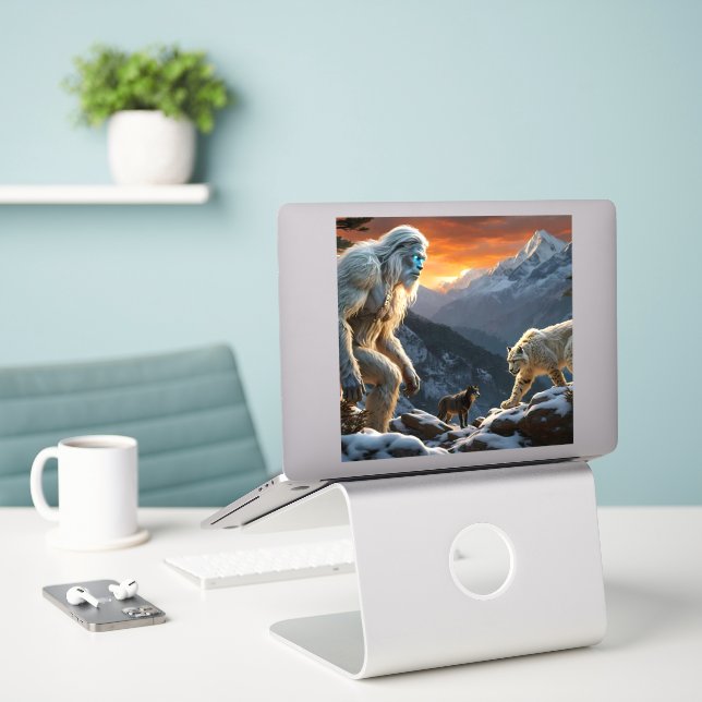 Yeti und der Schneeleopard Aufkleber (Laptop auf Schreibtisch)