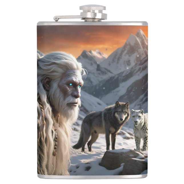 Yeti und der Schneeleopard Flachmann (Vorderseite)