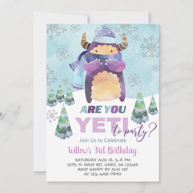 Yeti Winter Mädchen Geburtstag einladen, Yeti Einl Einladung (Vorderseite)